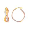 Image 1 : Three Part Wavy Hoop Earrings in 14K Tri Color Gold