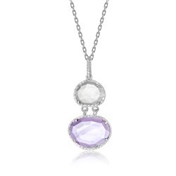 Sterling Silver Layer Pendant with Amethyst  Rose Quartz  and Diamonds