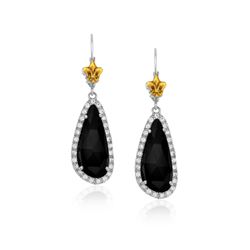18K Yellow Gold & Sterling  Silver White Sapphire and Black Onyx Earrings