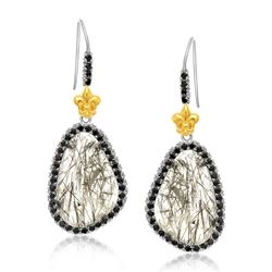 18K Yellow Gold & Sterling Silver Black Spinel Rutilated Quartz Earrings