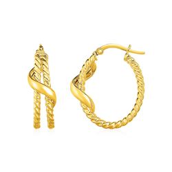 Two Part Twisted Hoop Earrings with Spiral in 14K Yellow gold