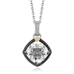 18K Yellow Gold and Sterling Silver Pendant with Crystal Quartz and Diamonds