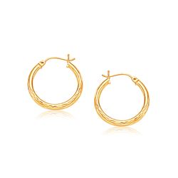 14K Yellow Gold 25mm Diameter Hoop Earring with Diamond-Cut Finish