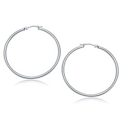 14K White Gold Polished Hoop Earrings (40 mm)