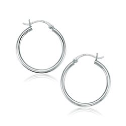 10K White Gold Polished Hoop Earrings (25 mm)