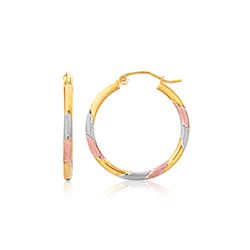 14K Tri-Color Textured Hoop Earrings (1inch Diameter)