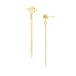 14K Yellow Gold Modern Disc and Bar Drop Earrings