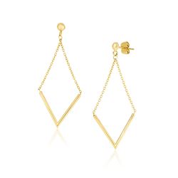 14K Yellow Gold Diamond Shape Chain Drop Earrings