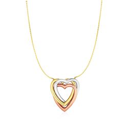 Necklace with Heart Pendant in 10K Tri Color Gold
