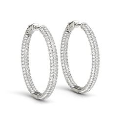 14K White Gold Two Row Pave Set Diamond Hoop Earrings (7 ct. tw.)