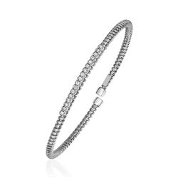 14K White Gold and Diamond 3mm Flexible Bangle Bracelet