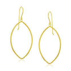 14K Yellow Gold Diamond Cut Texture Marquise Shape Earrings