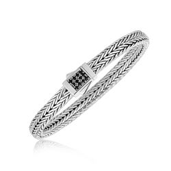Sterling Silver Braided Black Sapphire Accented Men's Bracelet