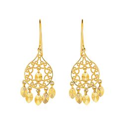 Textured Rounded Teardrop Chandelier Earrings in 14K Yellow Gold