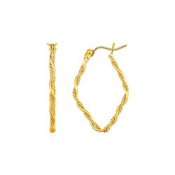 Textured and Shiny Twisted Diamond Shaped Hoop Earrings in 14K Yellow Gold