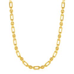 Rounded Rectangular Link Necklace with Textured Round Links in 14K Yellow Gold