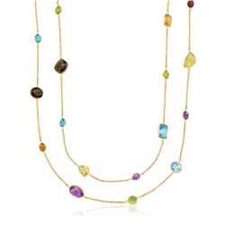 14K Yellow Gold Double Layer Multi Gem Necklace