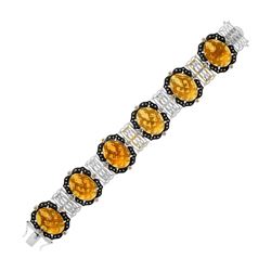 18K Yellow Gold & Sterling Silver Bracelet with Citrine  Quartz  and Diamonds