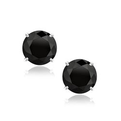 14K White Gold 8.0mm Round Black CZ Stud Earrings