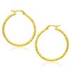 Image 1 : 14K Yellow Gold Tube Textured Round Hoop Earrings