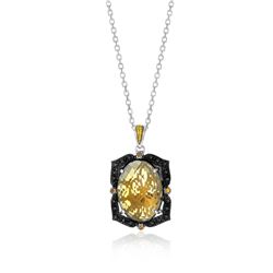 18K Yellow Gold & Sterling Silver Oval Pendant with Citrine  Quartz  & Diamonds