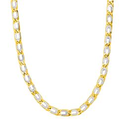Mens Oval Link Necklace with Details in 14K Two Tone Gold
