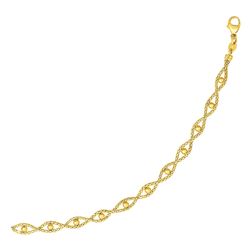 Braided Chain Bracelet with Polished Bead Accents in 14K Yellow Gold