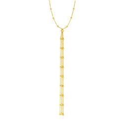 Lariat Necklace with Beads and Tassels in 14K Yellow Gold