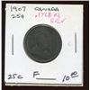 Image 1 : 1907 Canadian .925 Silver Quarter, Fine cond