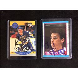 AUTOGRAPHED BRETT HULL & GEOFF COURTNALL HOCKEY CARDS LOT