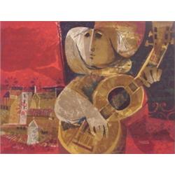 Sunol Alvar (b. 1935) Spanish, THE GUITARIST, color lithograph, signed in pencil, from the numb...