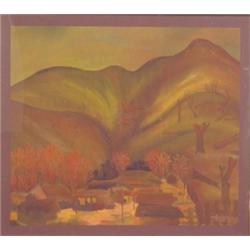 American School (20th Century), LANDSCAPE, acrylic painting on paper, 31 1/2 x 27 1/2", signed?...