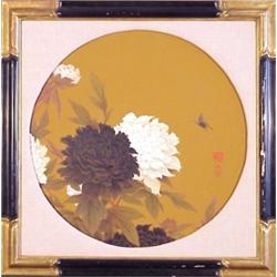 Asian School (20th Century), CHRYSANTHEMUM AND BUTTERFLY, oil painting on canvas, 26 1/2" diame...