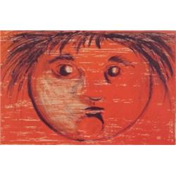 Enrico Baj (b. 1924) Italian, RED FACE, c. 1958, color lithograph, signed in pencil, from the n...