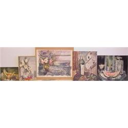 Ken Barker (20th Century) American (five), STILL LIVES, 1930's to 1940's, five watercolors on p...