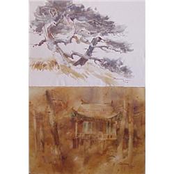 Burnham S. W. A. (20th Century) American (two), PAGODA; WHISPERING TREES, two, each watercolor...