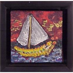 Gus Clark (20th Century) American, SHIP, acrylic painting on board, 5 x 5", signed on verso?, f...