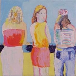 Joan Fetter (20th Century) American, THREE WOMEN, acrylic painting on canvas, 37 x 30 1/2", sig...