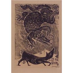 Antonio Frasconi (b. 1919) Uruguay, THE DOG AND THE CROCODILE, woodblock print, signed in penci...