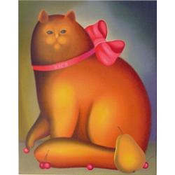 Igor Galanin (20th Century), CAT WITH CHERRIES, color screenprint, signed in pencil, numbered e...