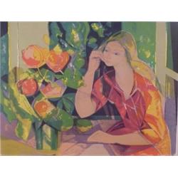 Camille Hilaire (1916-1980) French, GIRL WITH FLOWERS, color lithograph, signed in pencil, from...