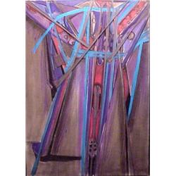 F. Hines (20th Century) American, UNTITLED, 1987, mixed media with nylon on paper stretched ove...