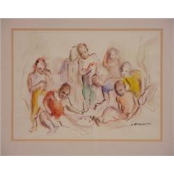 C.J. Jacques (20th Century), SHOOTING MARBLES, watercolor on paper, 17 1/2 x 24", signed lower...