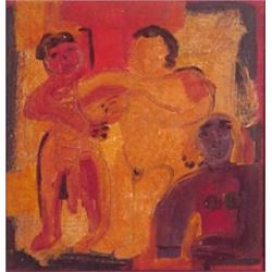 Carol Brennan Jaworski (b. 1940) Californian, THREE FIGURES, acrylic painting on canvas, 25 x 2...