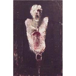 M'liz Keefe (20th Century) American, THE SCREAM, oil with tar and sand on canvas, 40 x 26", fra...