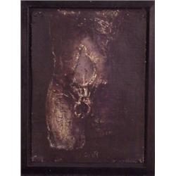 M'liz Keefe (20th Century) American, SCAR #1, oil, tar and sand on canvas?, 24 x 18 , framed. $...