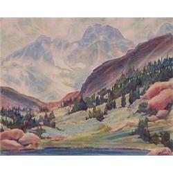 John Koser (20th Century) American, MAJESTIC MOUNTAINS, watercolor on board, 15 x 16", signed l...