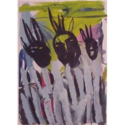 Alois Mosbacher (b. 1954) Austrian, THREE BLACK FACES, tempera on paper, 16 1/2 x 11 1/2", sign...