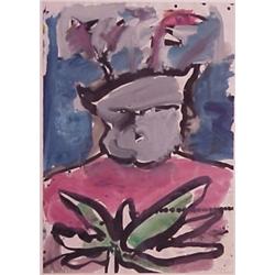Alois Mosbacher (b. 1954) Austrian, GREY FACE, tempera on paper, 16 1/2 x 11 1/2", signed lower...