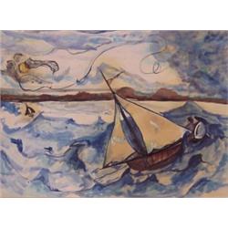 Michael Onheiser (20th Century) American, SAILBOAT, watercolor on paper, 21 x 29", matted, foxi...